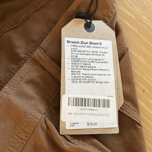 PrAna Stretch Zion Shorts II Color: Sepia 10 inch length, Size 31, NWT - Picture 12 of 12